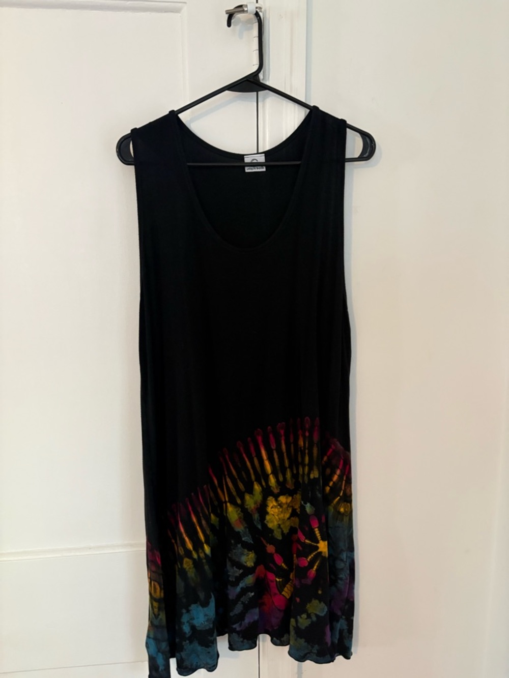 Unique Batik Black Sleeveless Tie-Dye Hem Tank Dress